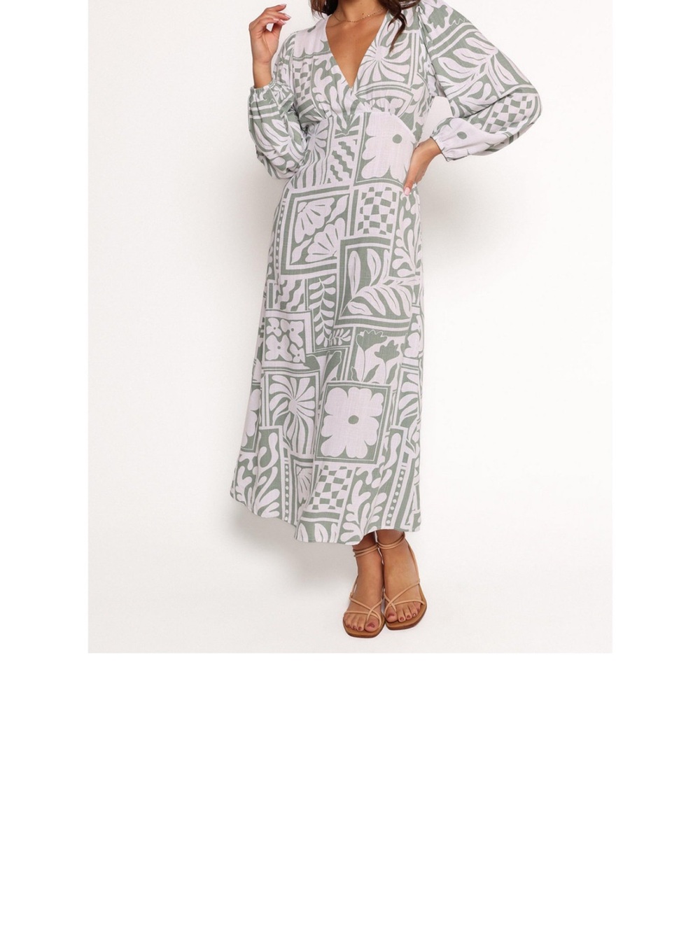 Petal & Pup Kolby Long Sleeve Midi Dress Light Green & White Printed Maxi Dress - Picture 4 of 11